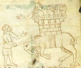Manuscrit British Library éléphant de combat avec des sabots de cheval