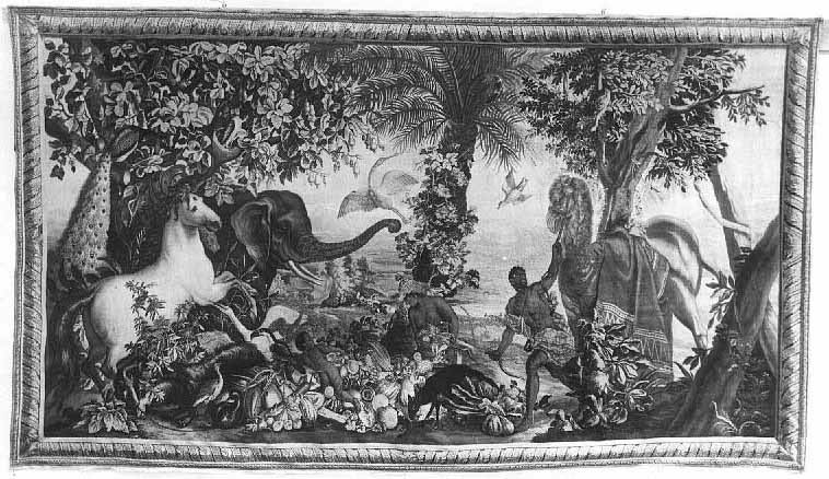 Tenture des Anciennes Indes : l'éléphant ou le cheval isabelle d'après Albert Eckhout et Frans Post